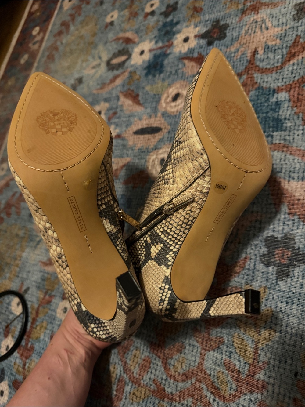 Vince Camuto Beige and Black Snake-Print Pointed Toe Ankle Booties - Picture 6 of 6